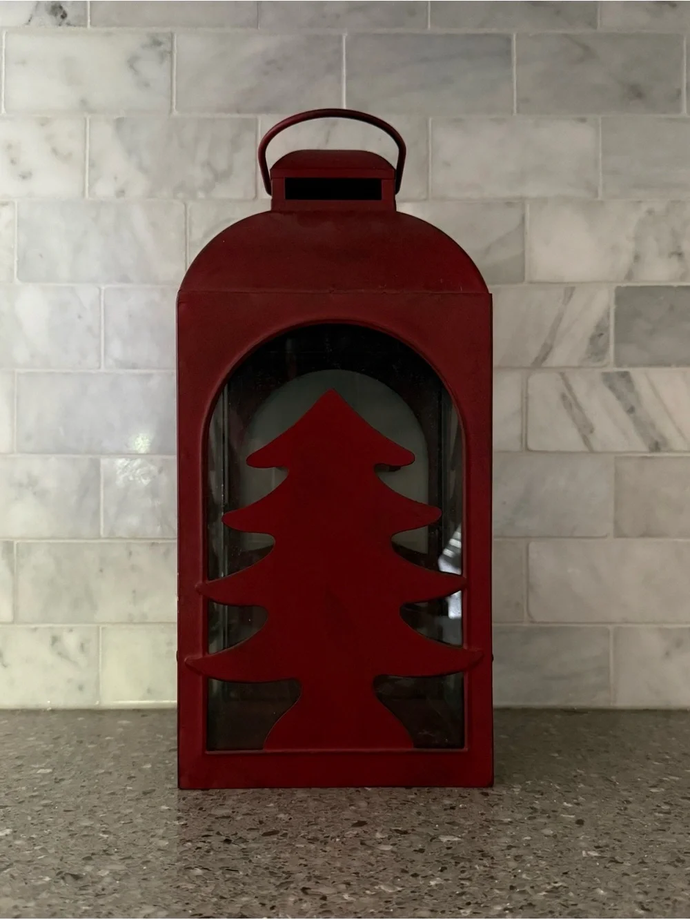 Red Holiday Tree Lantern - Decorative Christmas Accent (186)